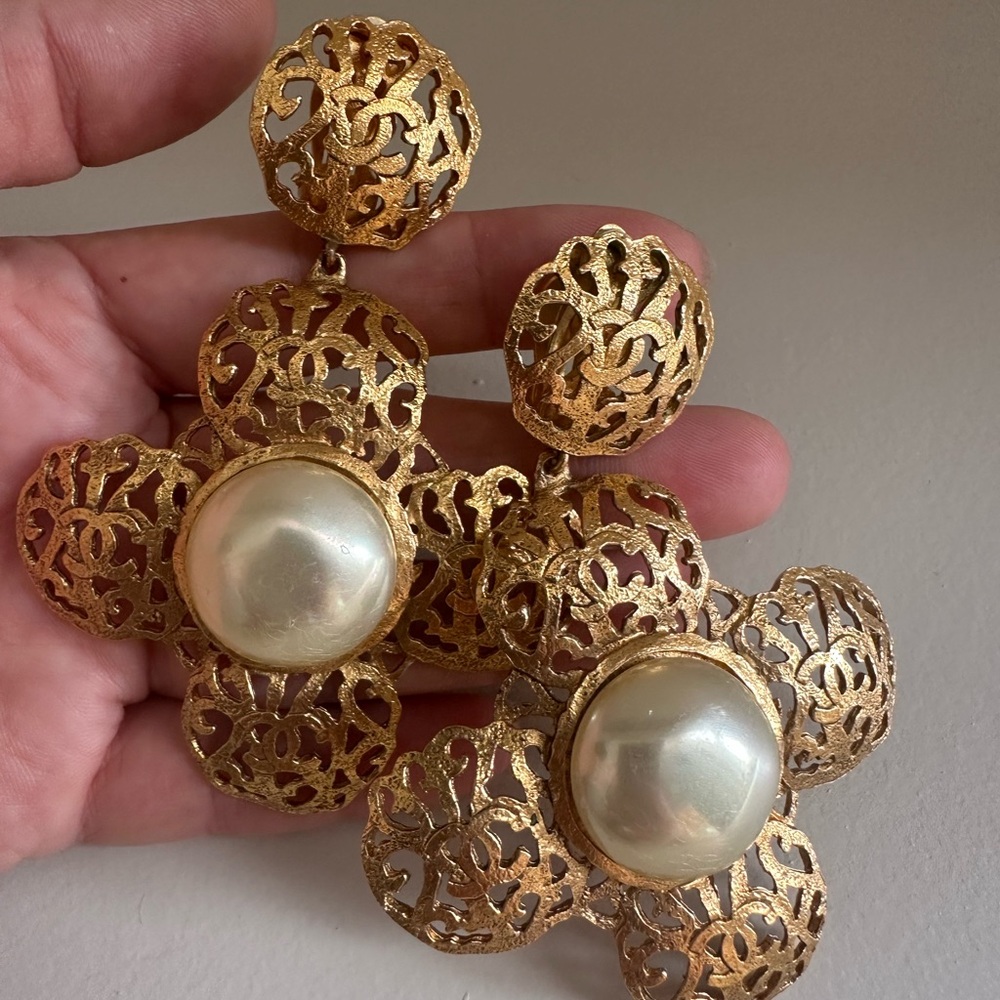Chanel CC Pearl Drop Vintage Earrings